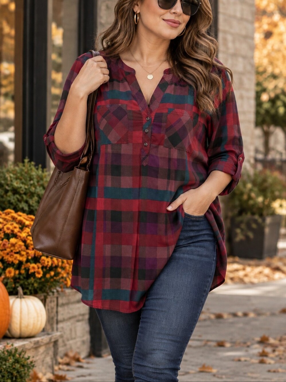 Torrid Harper Plaid Henley Tunic Top Women's Size 1X